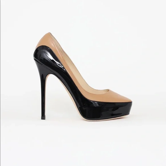 💅🏻💖Jimmy Choo Sepia Two Tone Nude & Black Patent Heels - Picture 4 of 13
